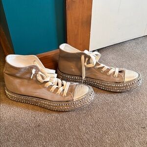 Tan High-Top Sneakers with Studded Soles